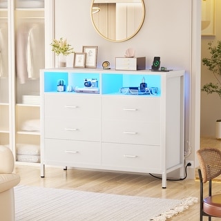 Led Between Drawers Chest of Drawers with LED Lights and Outlets,Wood Drawer Dresser for ...