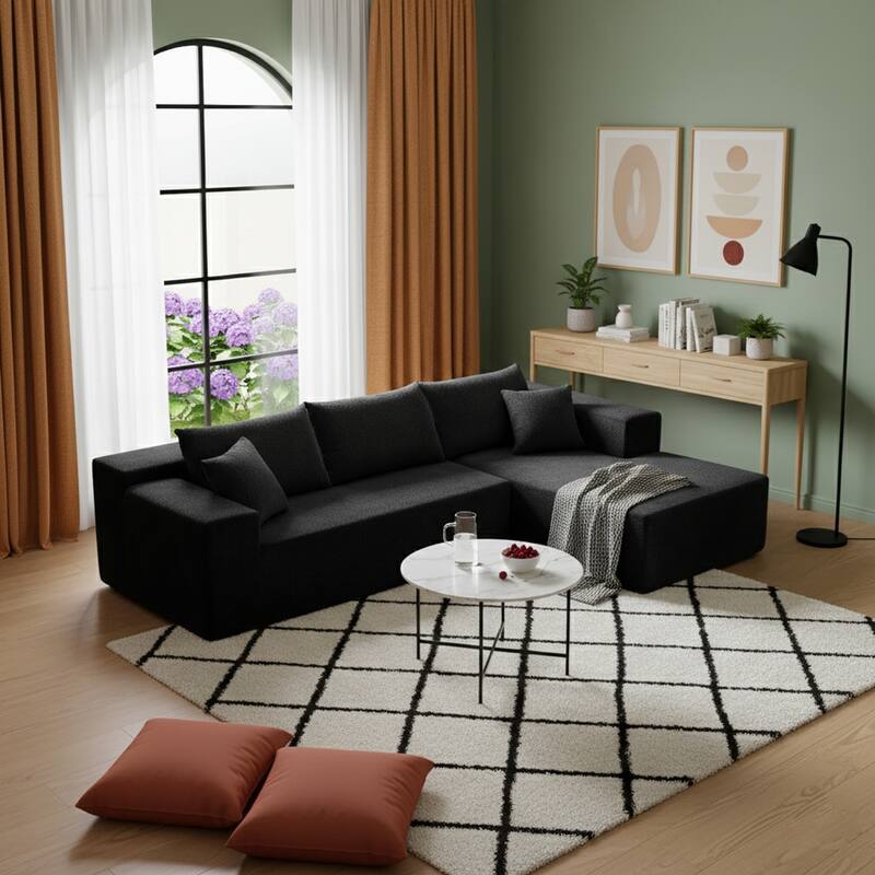 103.54" L-Shaped Modern High-Density Sponge Velvet Modular Sectional Sofa with Chaise & Pillows