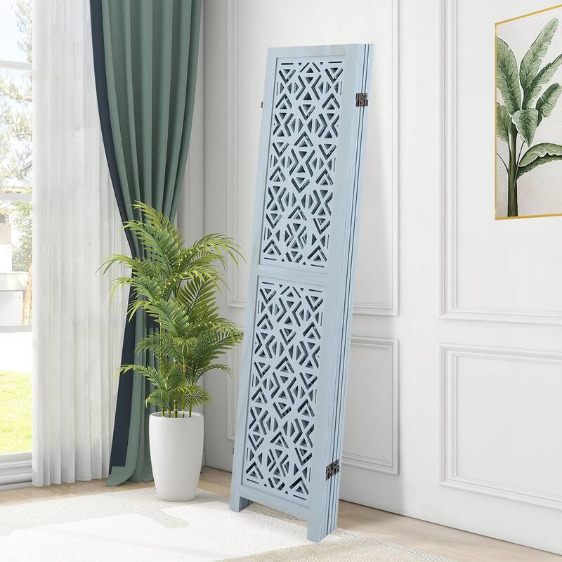 Gymax 6-Panel Wooden Room Divider w/ Carved Cutout Pattern & Solid