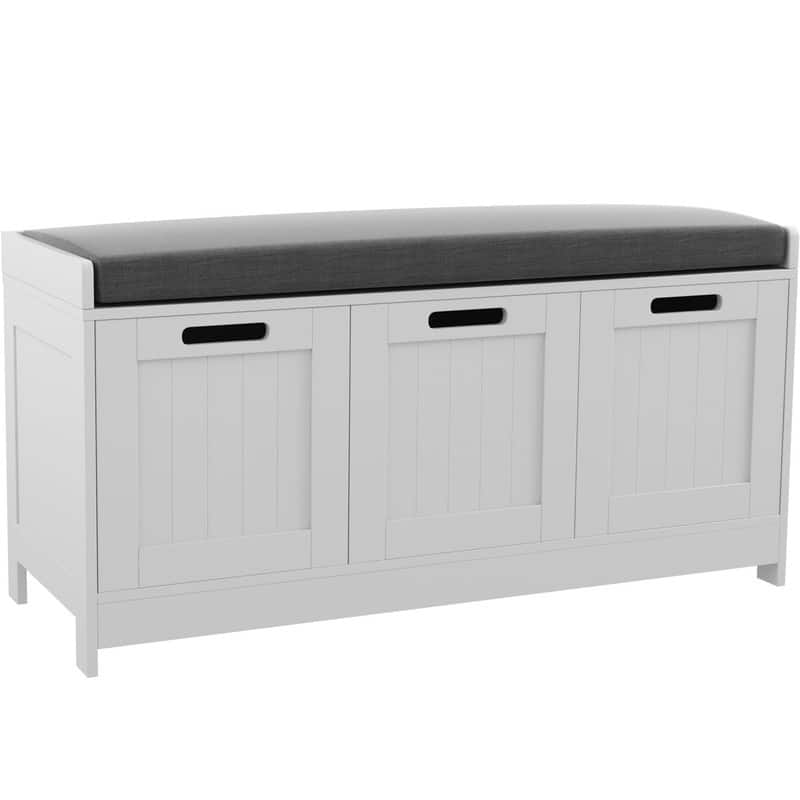 Wooden Shoe Bench with 3-Door Cabinets - 12.6"D x 35.3"W x 17.7"H