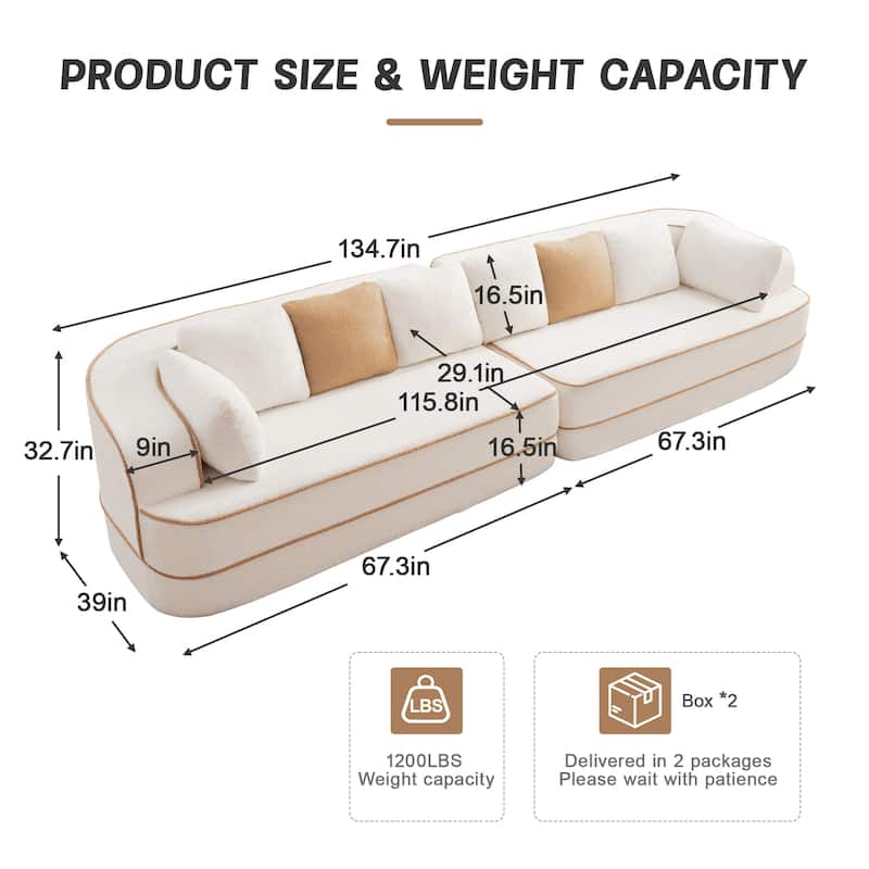 GDF Studio - Aubrey 135" Oversized Teddy Upholstered 4-Seat Boneless Sofa with Symmetrical Aesthetics (No Assembly Required)