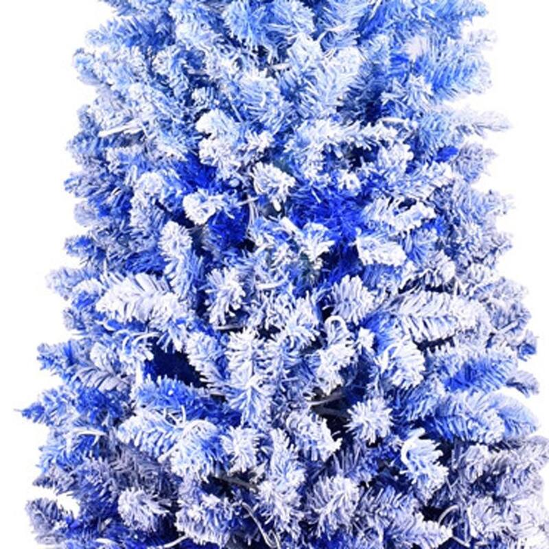 HomeRoots 6' Blue And White Pre Lit Slender Flocked Fir Christmas Tree - Green - 22.00 in. x 72.00 in. x 22.00 in.