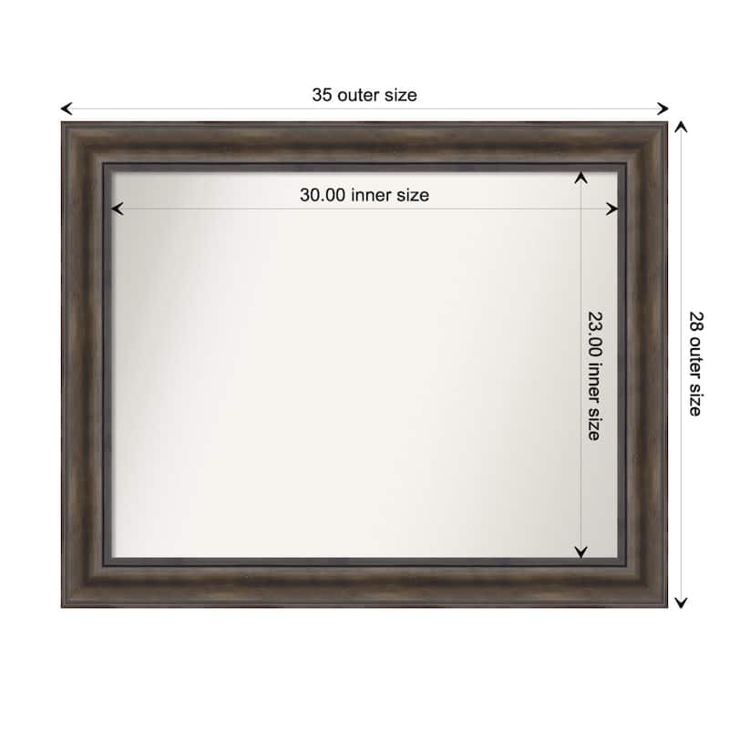 Rustic Pine Brown Framed Non-Beveled Custom Wall Mirror, Bathroom Vanity Mirror - Outer Size: 35.5 x 28.5