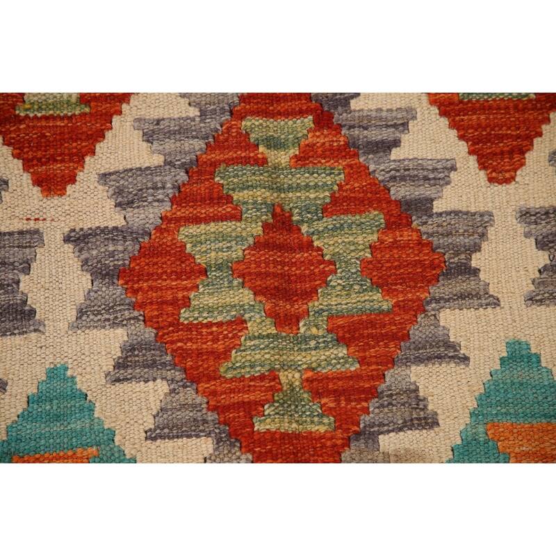 Hand Woven Oriental 100% Wool Carpet Southwestern Geometric Multi-Colored Kilim Area Rug - 9' 10'' X 7' 0''