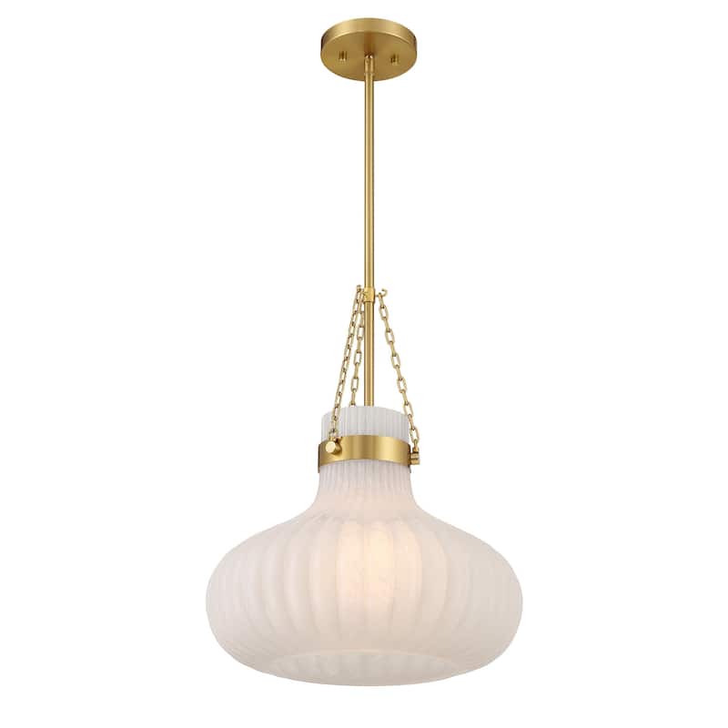 Bellevue SHP77026 15" Wide Pendant with Ribbed Strié Glass Shade