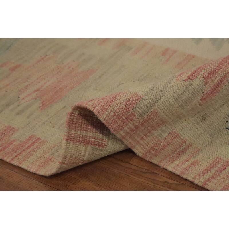 Hand Woven Oriental 100% Wool Carpet Southwestern Tribal Beige & Ivories Kilim Area Rug - 8' 11'' X 5' 10''