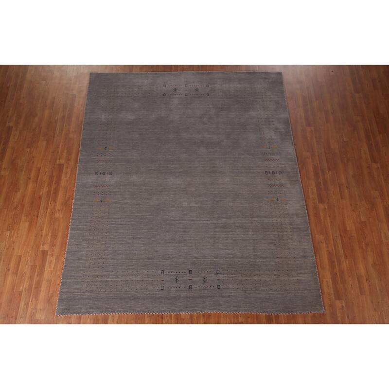 Gray Gabbeh Rug Hand-Knotted Wool Carpet - 8'1"x 9'9"