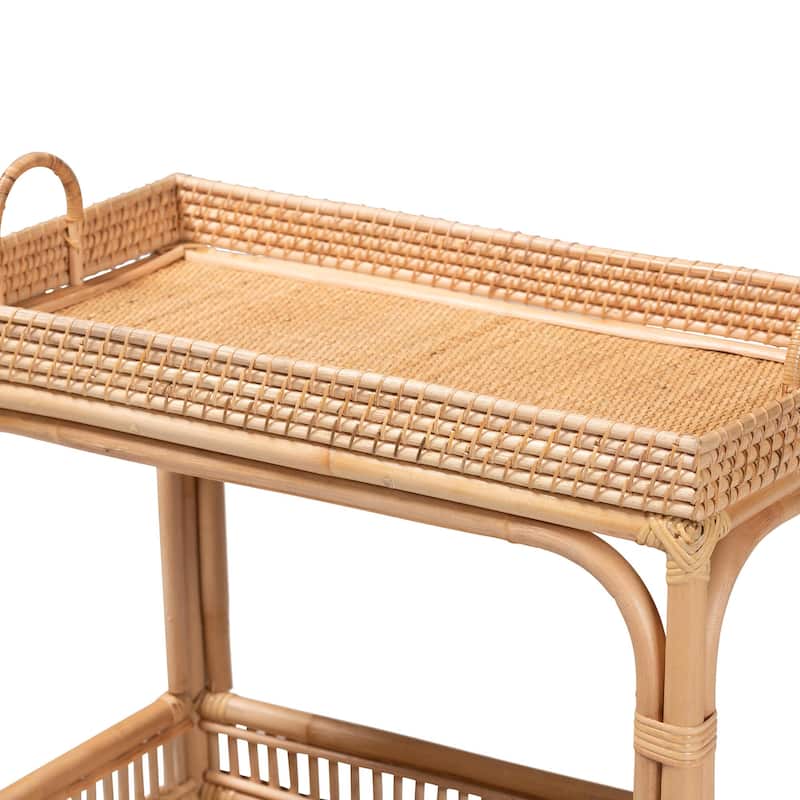 bali & pari Lombok Modern Bohemian Natural Brown Rattan Wine Cart