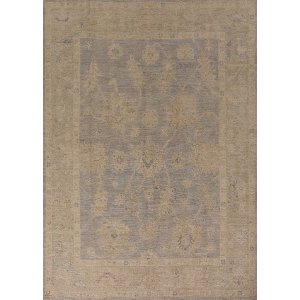 Earth Tone Oushak Vegetable Dye Area Rug Hand-Knotted Wool Carpet - 6'9" x 8'3"