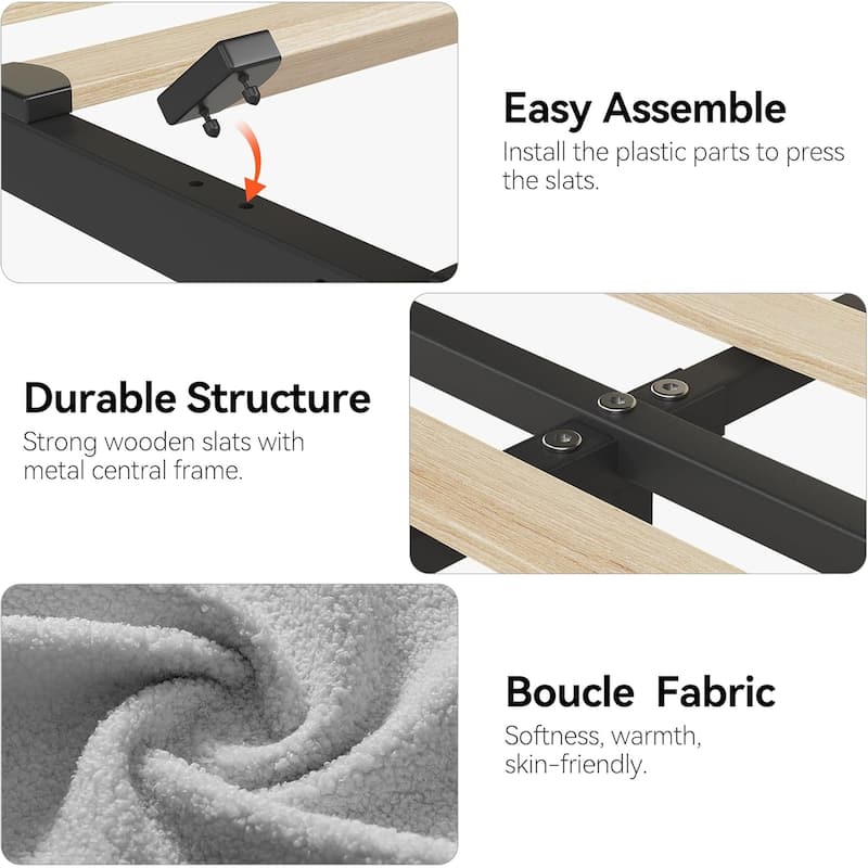 Bed Frame with 2 Drawers, Boucle Upholstered