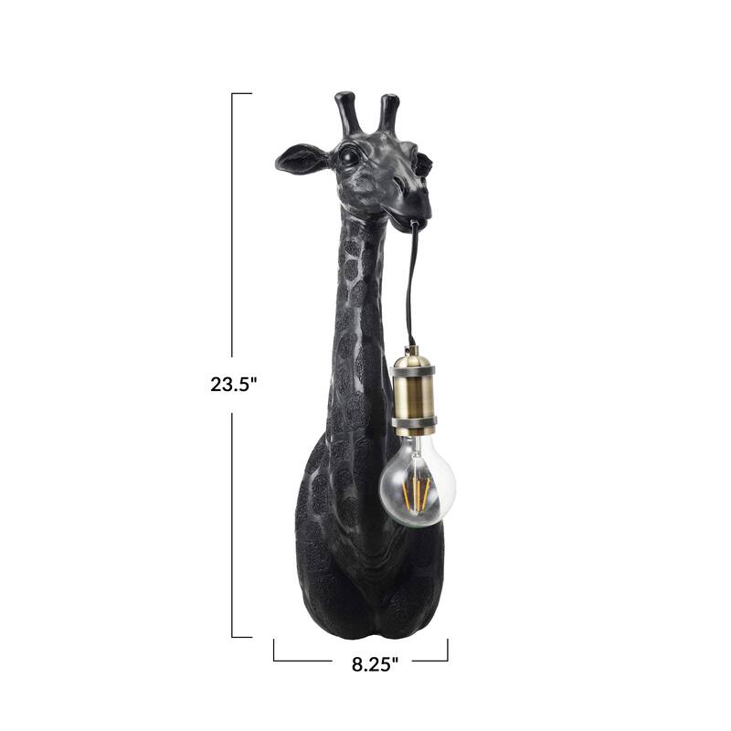 Resin and Metal Giraffe Wall Sconce with Inline Switch, Gold Finish, Black - 8.3"L x 7.9"W x 23.6"H