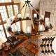 preview thumbnail 9 of 24, Rustic 6 Light Wagon Wheel Chandelier with Seeded Glass Shade