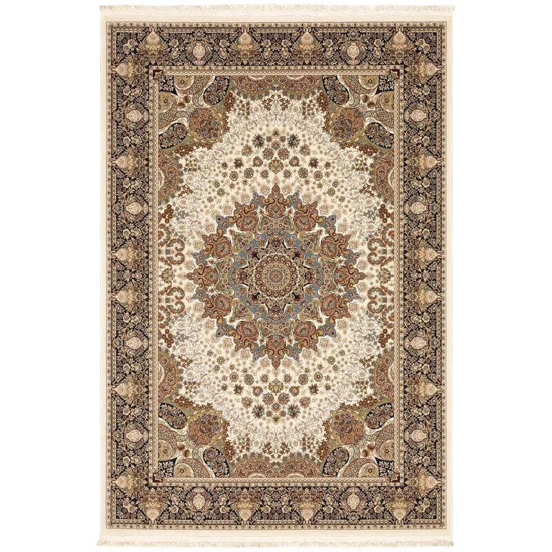 HomeRootsMedallion Traditional Rectangle Area Rug - 129.92' X '94.49' X '0.16 - Black/Tan/Ivory