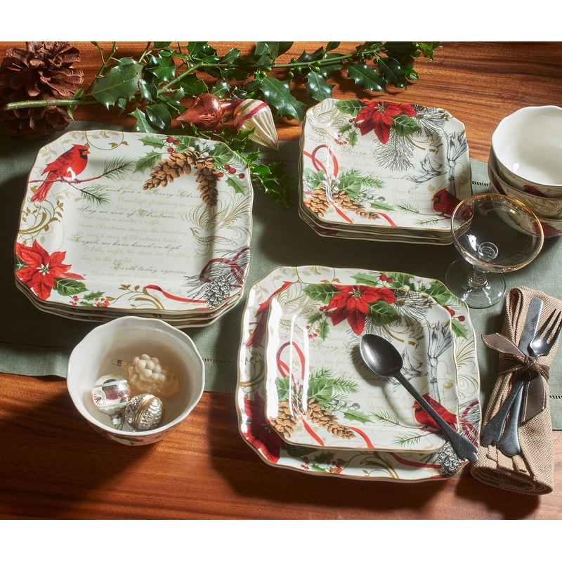 222 Fifth Holiday Wishes 12 Piece Dinnerware Set Red