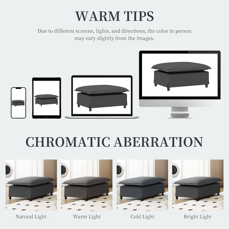 33*27.5" Ottoman Module for Modular Sofa, Wide Seat, Gray Chenille, 24 lbs