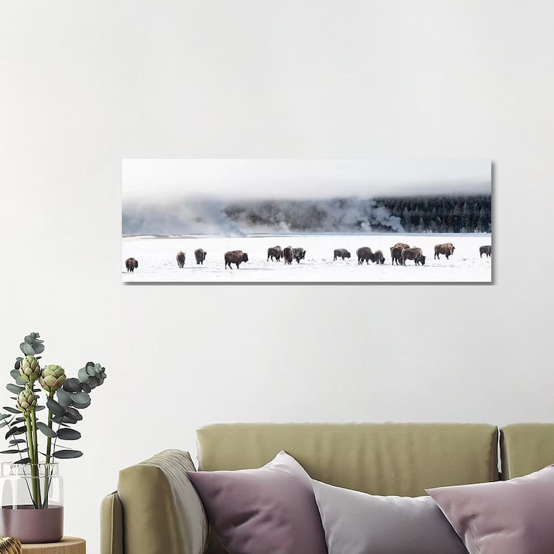 iCanvas "View of Bison herd Fountain Flats, Yellowstone National Park, Wyoming, USA" by Panoramic Images Canvas Print - 16x48x1.5