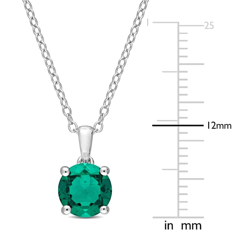 Miadora Created Emerald Solitaire Birthstone Necklace in Sterling Silver