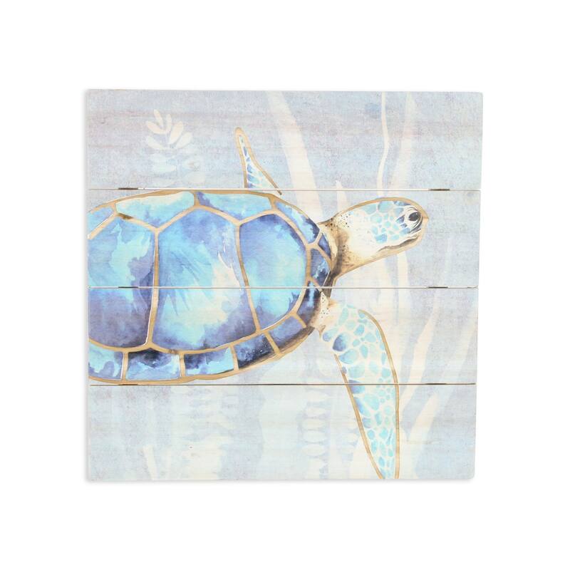 Coralia Blue Wooden Coasting Sea Turtle Wall Art - Blue