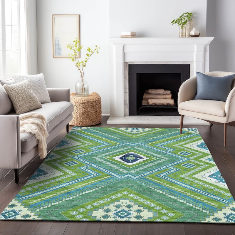 Machine Washable Indoor/ Outdoor Global Boho Chantille Rug