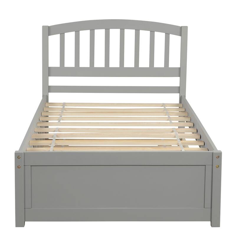 Elegant Twin Platform Bed with Trundle, Solid Pine Wood Frame for Space-Saving Sleepovers