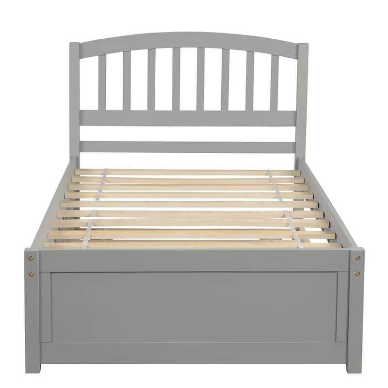 Grey Twin Size Wood Platform Bed with Trundle