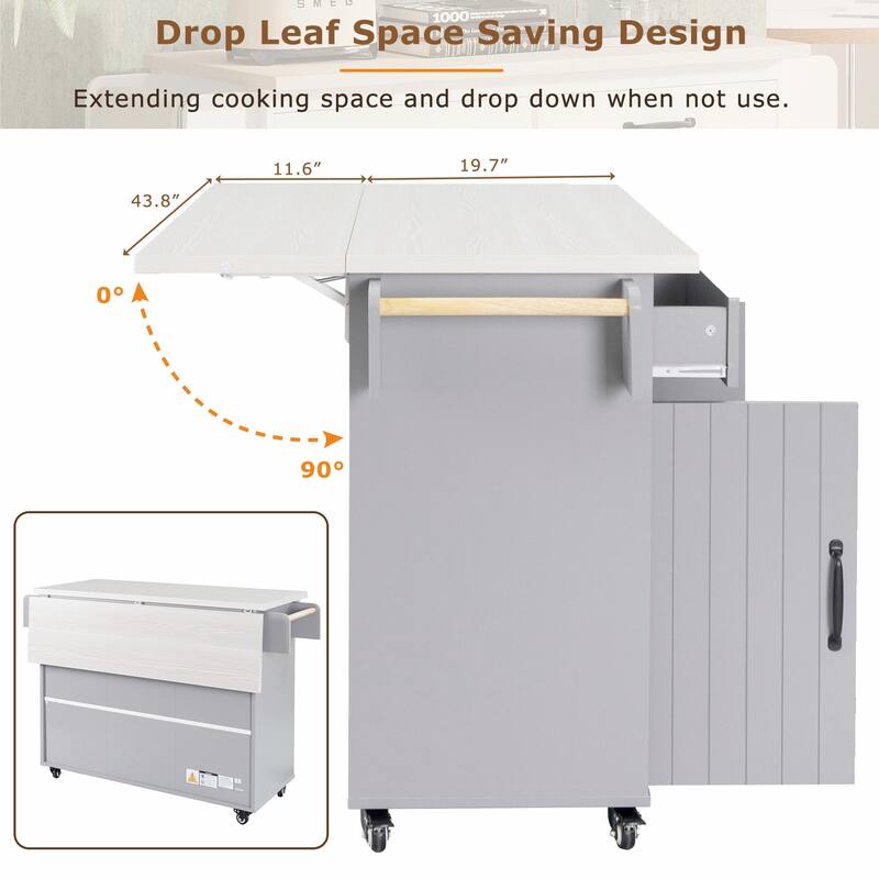 Kitchen Island with Trash Can Storage and Adjustable Shelf