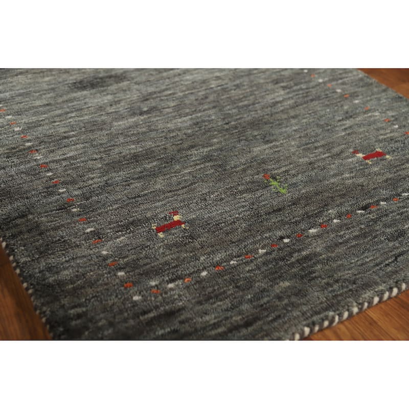 Charcoal Gabbeh Indian Rug Handmade Modern Wool Carpet - 2'7" x 5'7" - 2'7" x 5'7" - Grey