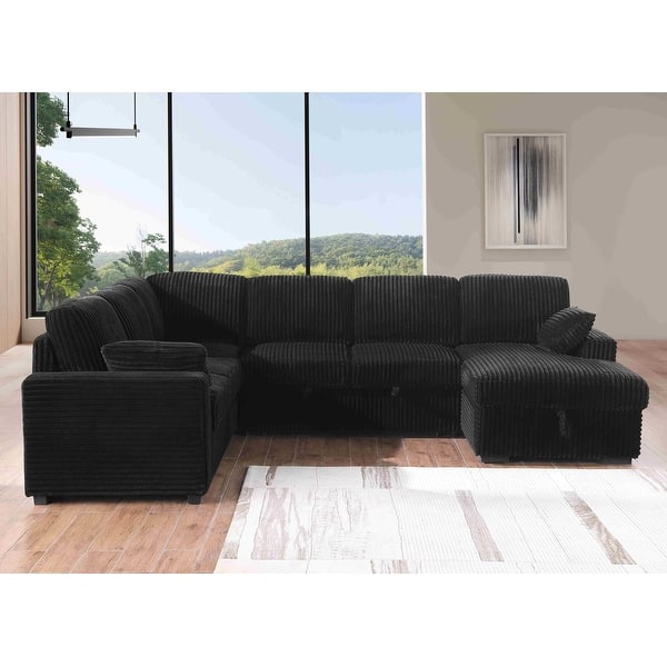 Modern Corduroy Sectional With Storage Chaise Lounge