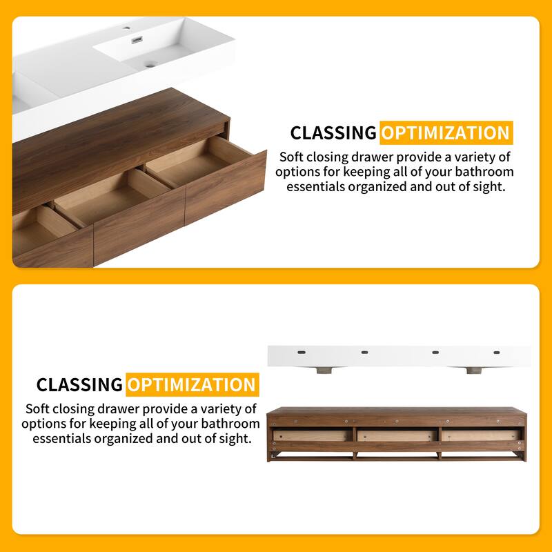 Beingnext 30"/60" Wall Mounted Bathroom Vanity with Sink, Floating Bathroom Vanity with Soft Close Drawer