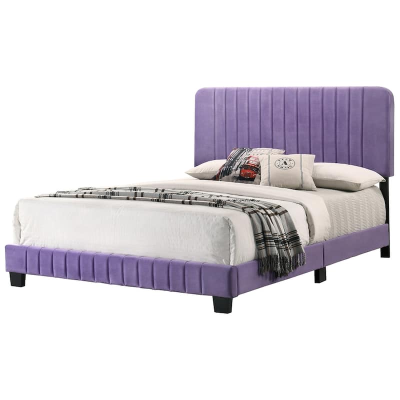Velvet Channel Tufted Upholstered Queen Panel Bed - 86" - Purple