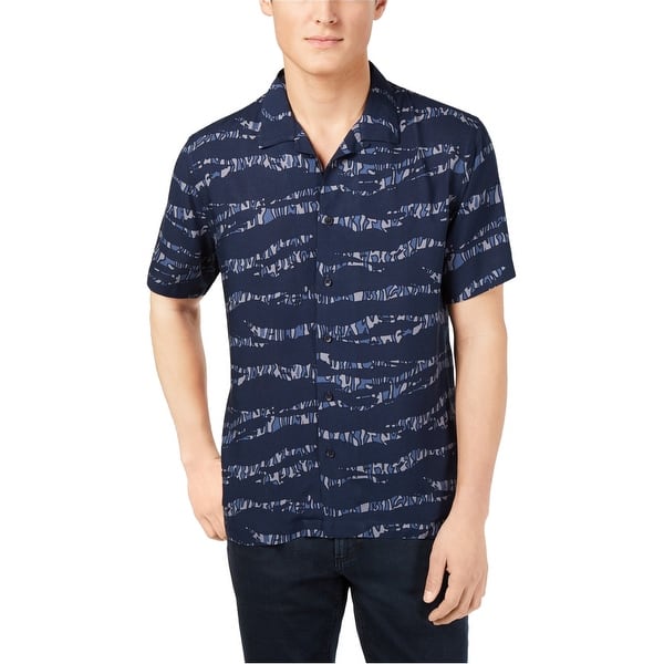 American Rag Mens Tiger Stripe Button Up Shirt,, Blue, Small Bed