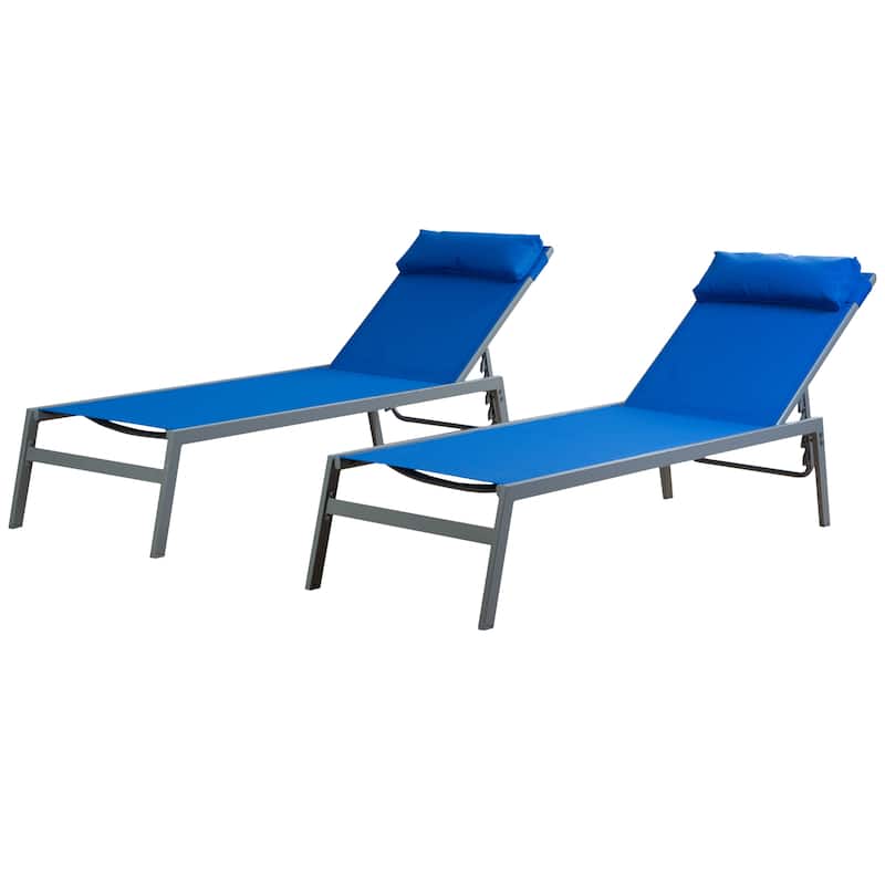 Kozyard Wilson Adjustable Wrought Iron Frame Seat Chaise Lounge Chair (2 Pack) - Blue