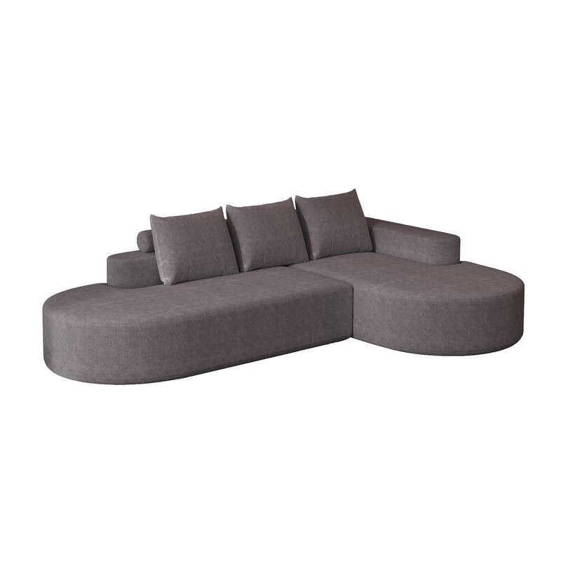 L Shaped Modular Curved Sectional Sofa, Chenille Upholstered 3 Seat Sofa, Corner Sofa with 3 Pillows for Living Room, Bedroom