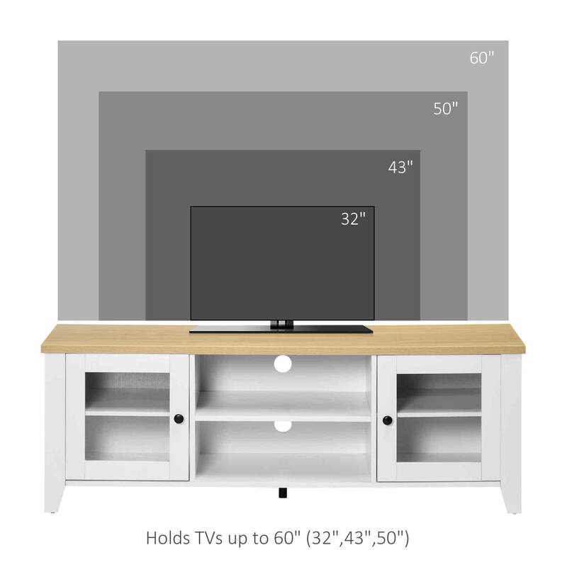 Modern TV Stand, Entertainment Center with Shelves - White