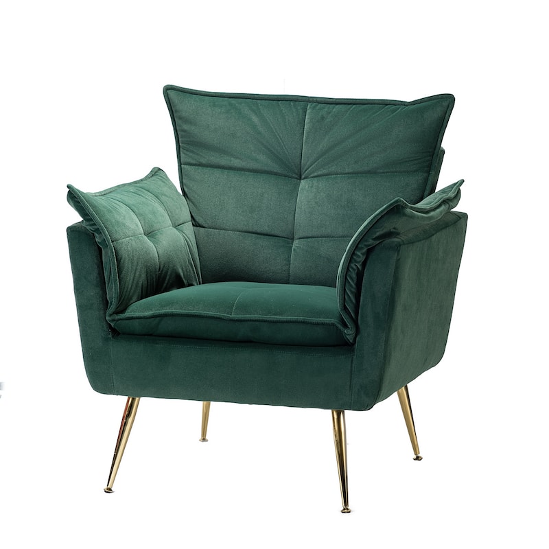 1ida Modern Velvet Tufted Padded Cushion Armchair with Golden Metal Legs by HULALA HOME