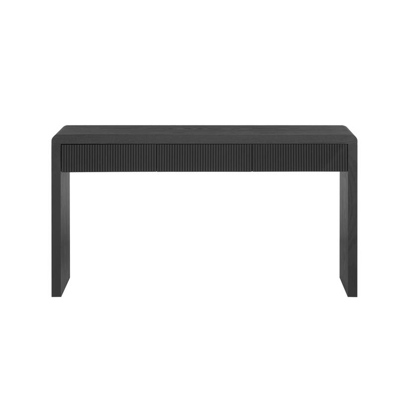 Rustic Console Table with 3 Fluted Drawers - Solid Wood Veneer Entryway Table Featuring Natural Wood Grain for Living Room