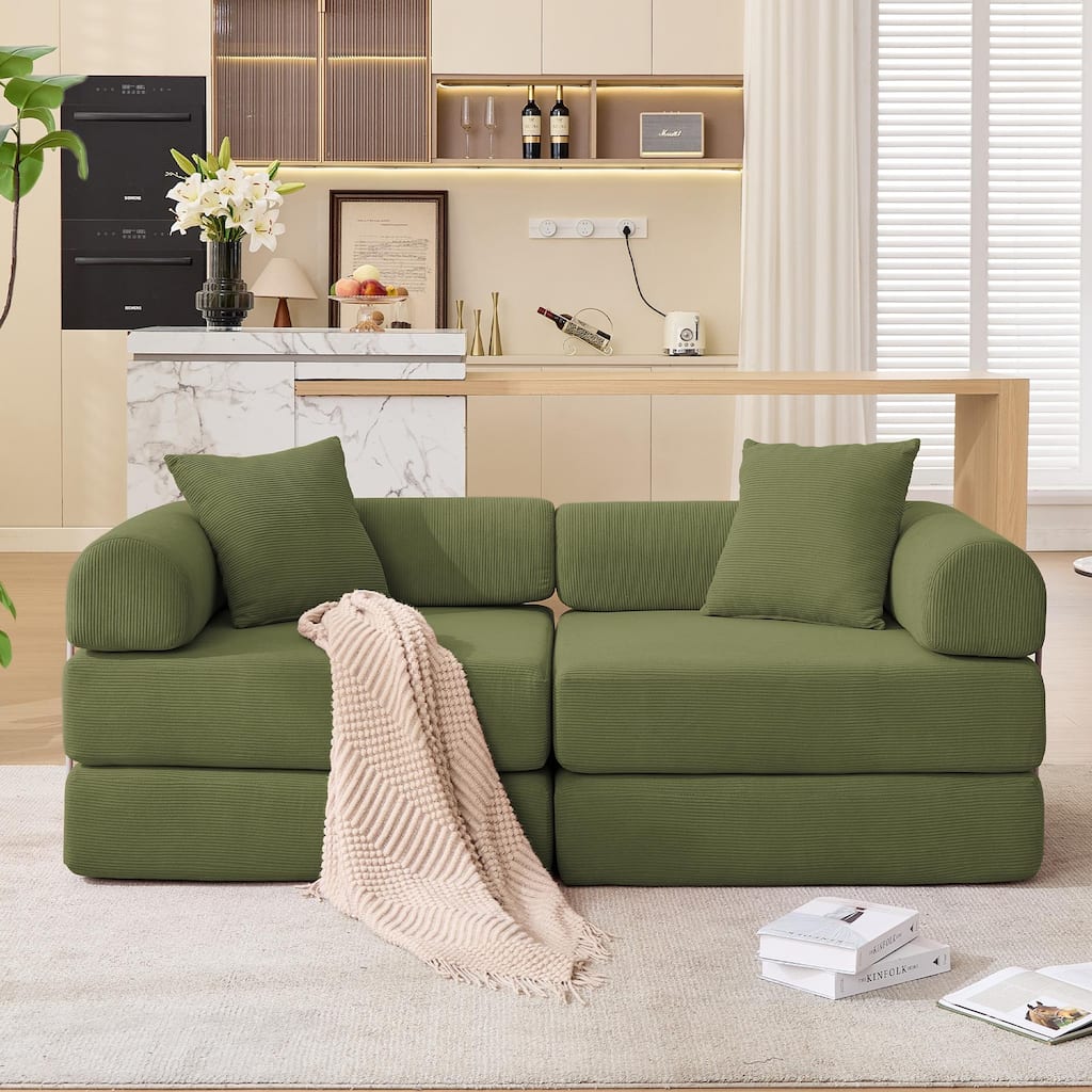 Convertible Sofa Bed Expandable Floor Sofa with Iron Frame, Loveseat Sofa Sleeper Sofa for Living Room