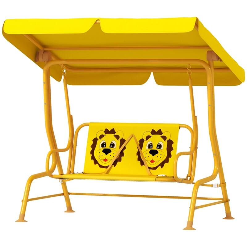 Yellow Steel Kids Swing Chair with Adjustable Canopy and Safety Seatbelt - 44.1" L x 29.5" W x 47.2" H
