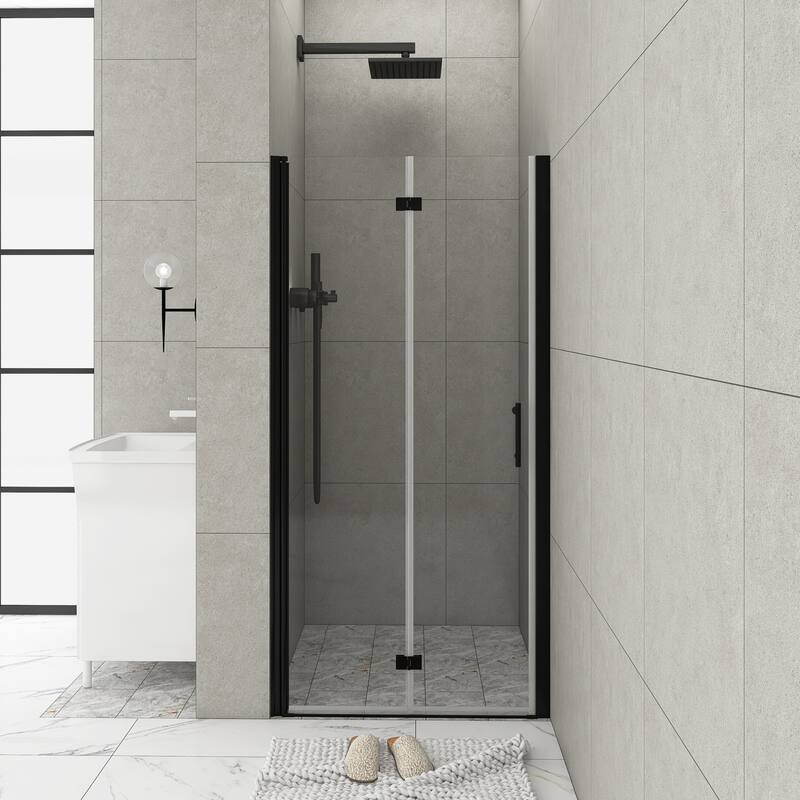 30/32/34/36 Bi-fold Semi-Frameless Shower Door with Clear Tempered Glass - 34'' x 72'' - Matte Black