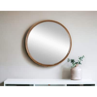 HomeRoots 32" Brown Round Wood Framed Accent Mirror - 31.5' X '31.5' X '3
