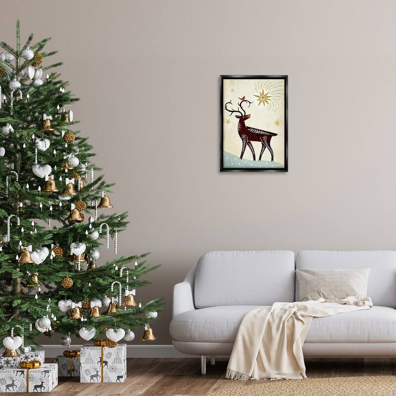 Stupell Rustic Winter Deer Framed Floater Canvas Wall Art Design By Hannah Moren