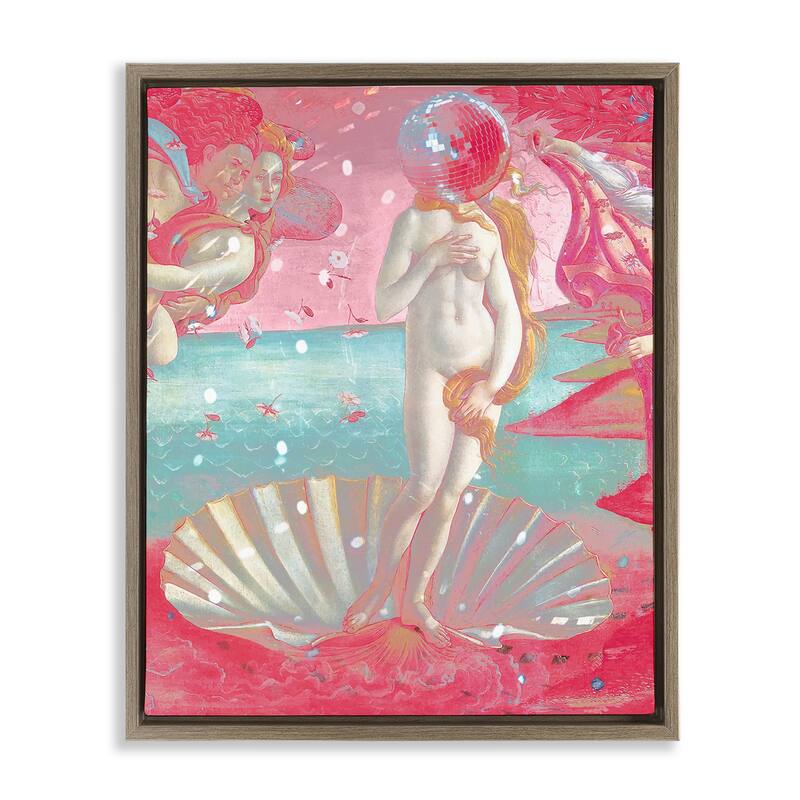 Stupell Chromatic Disco Venus & Clamshell Framed Floater Canvas Wall Art Design By Lil' Rue - 17 x 21 - Brown