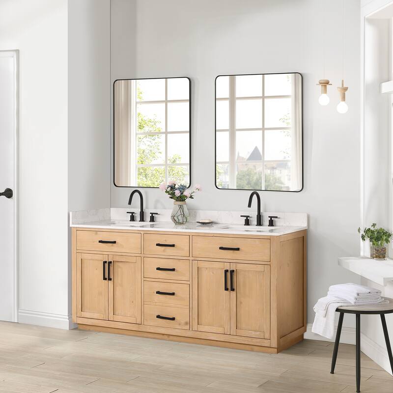 Altair Gavino Bath Vanity with Grain White Composite Stone Top and Mirror