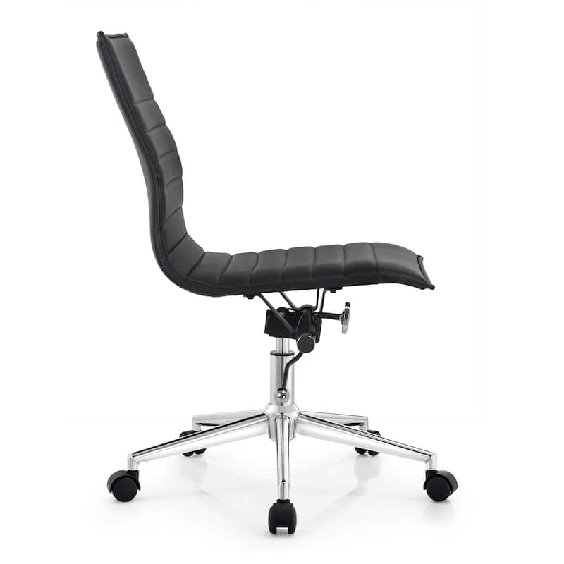Set of 2 Modern Office Chairs | Upholstered PU Leather Ribbed Armless Mid Back with Metal Frame | Adjustable Height, Tilt