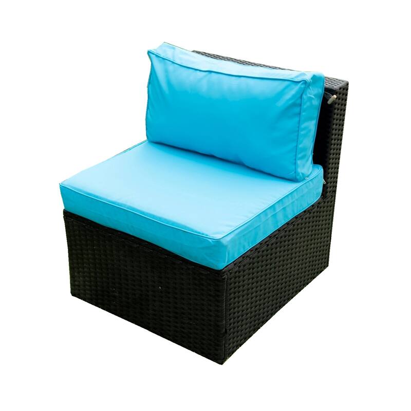 5 Piece Patio Furniture Set, Outdoor PE Rattan Conversation Set, Outdoor Sectional Couch Set with 2 Pillow and Glass Table
