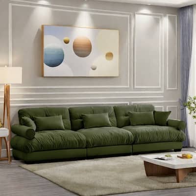 130" Velvet Modular 5-Seat Sofa with Cloud Cushion Sectional and Bolster Headrests