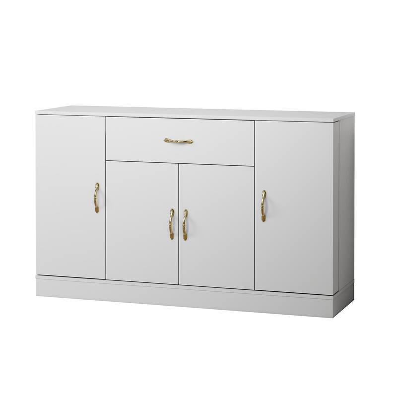 White Buffet Cabinet with Storage, 55" Kitchen Sideboard Buffet with Drawers & 4 Doors, Modern Coffee Bar Cabinet Credenza