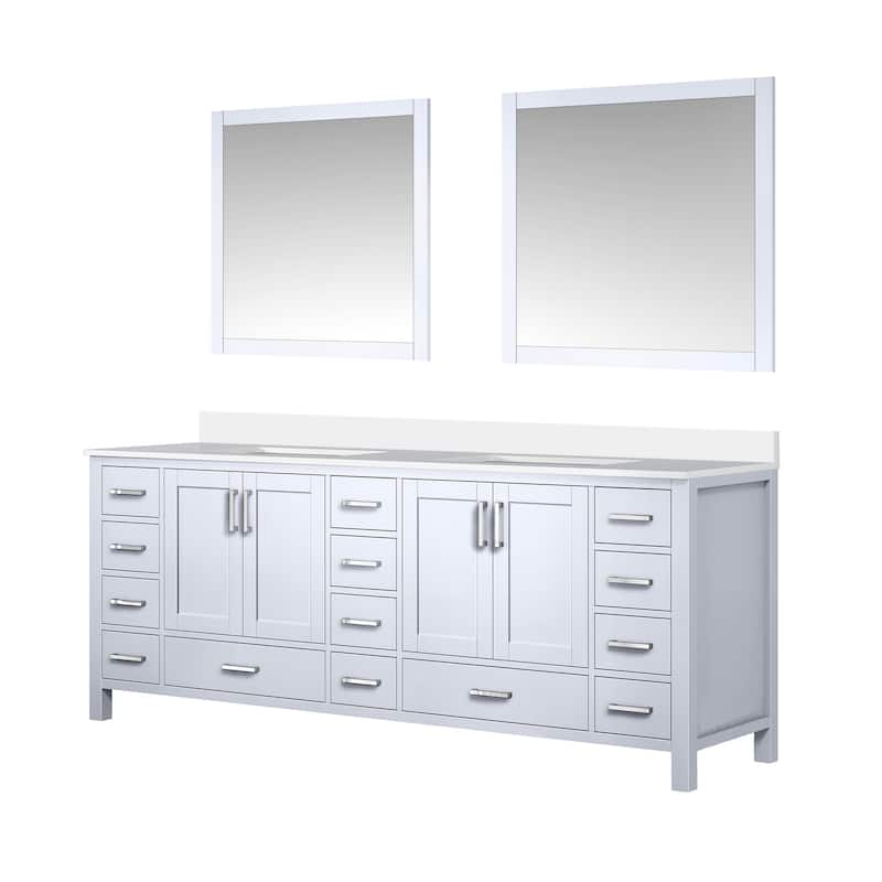 Jacques 84 in. W x 22 in. D White Double Bath Vanity, White Quartz Top, and 34 in. Mirrors