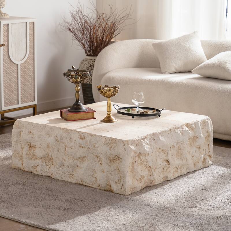 MgO Mid-Century Round Centre Coffee Table Vintage Faux Stone Sofa Pre-Modern Coffee Tables Beige Coffee Table