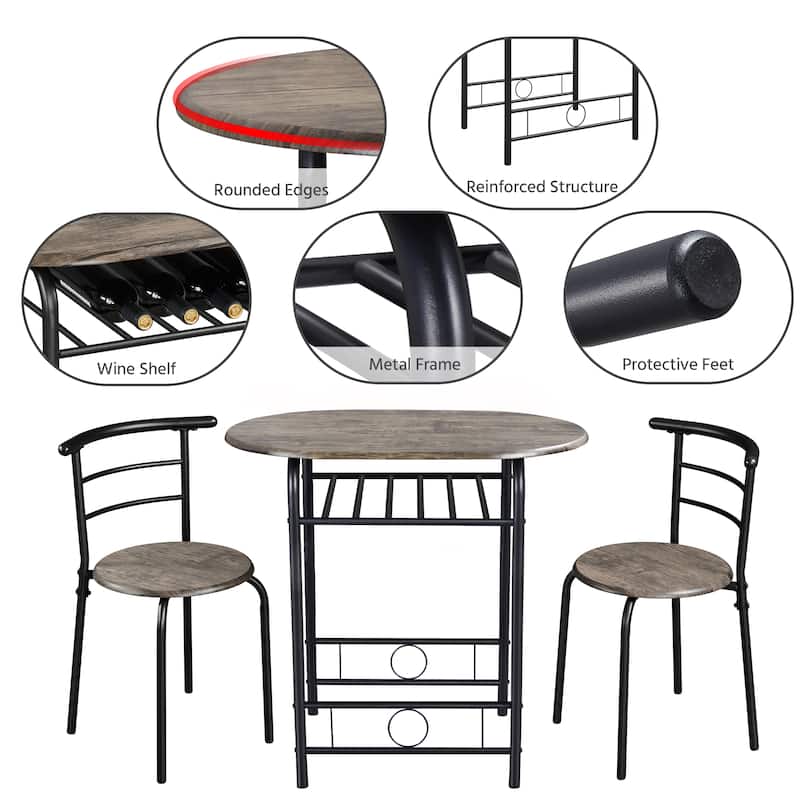 Yaheetech Modern Round Dining Table Set, 3 Piece Dining Room Sets for Kitchens, Apartments